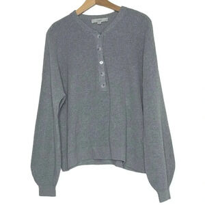LOFT Gray Ripped Henley Sweater Cotton Women’s XL Preppy Slouchy‎ Casual